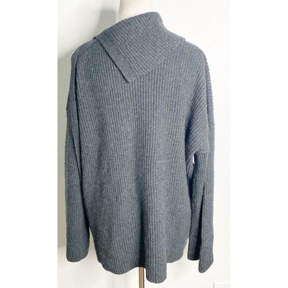 AllSaints Sura Tie Neck Open Shoulder Wool Blend Dark Grey Sweater Medium - Picture 4 of 6